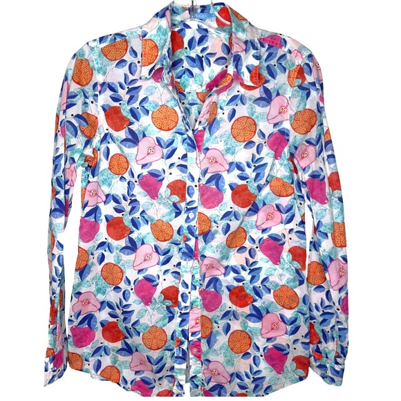 J. McLaughlin Tops - J.McLaughlin Button-Up‎ Top Long Sleeve Cotton Red Pink Orange Blue Preppy  XS